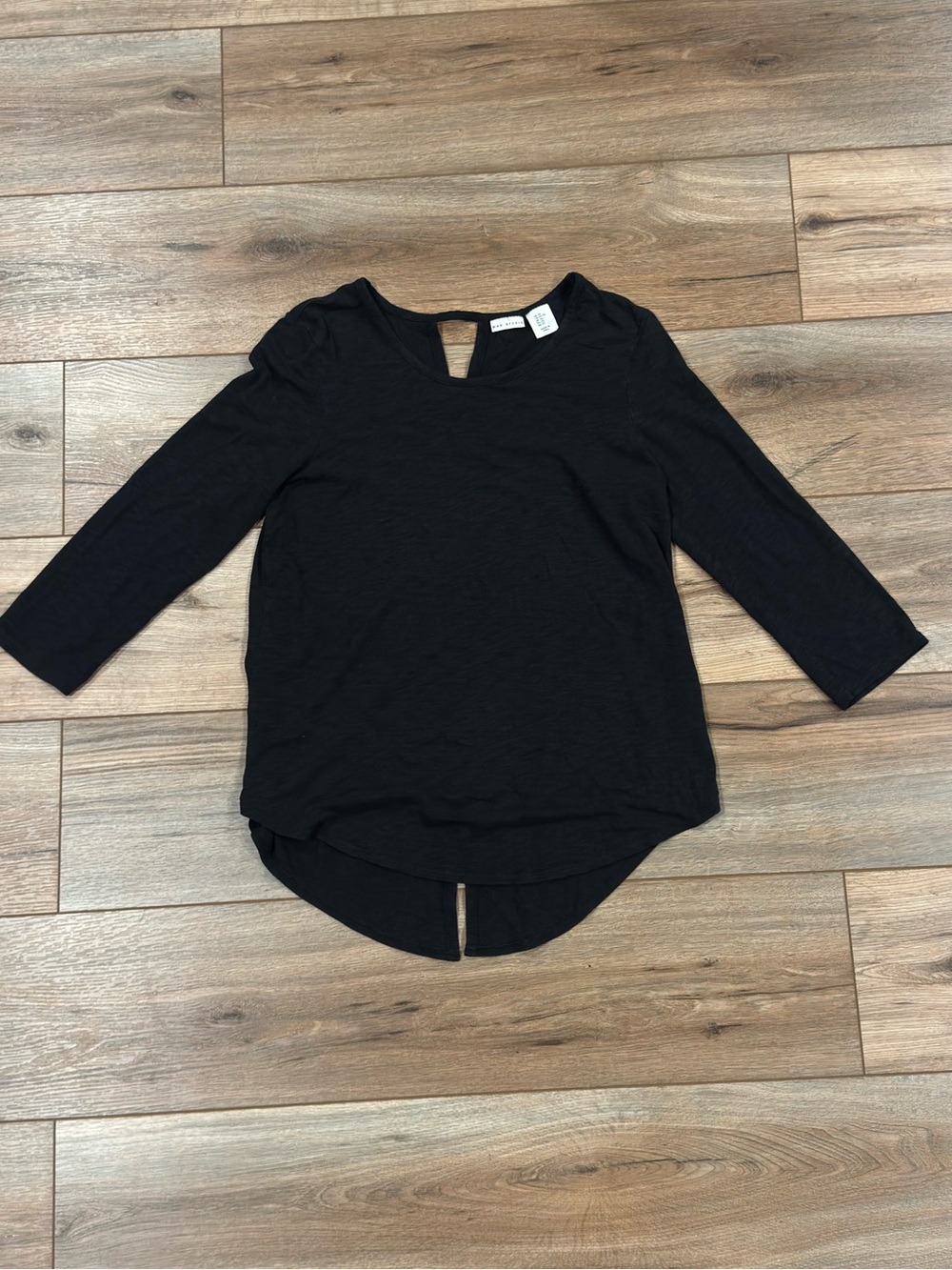 MAX STUDIO Casual Flowy Boho Black Three-quarter Sleeve Top | Size XS